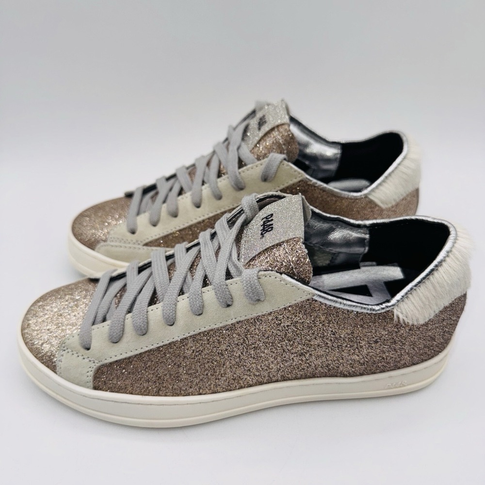 P448 John Sneakers Women's Size 6 EU 36 Bronze Gold Glitter Leather - Picture 2 of 15